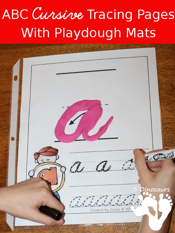 FREE ABC Lowercase Cursive Tracing Pages with Playdough Mats - 3Dinosaurs.com