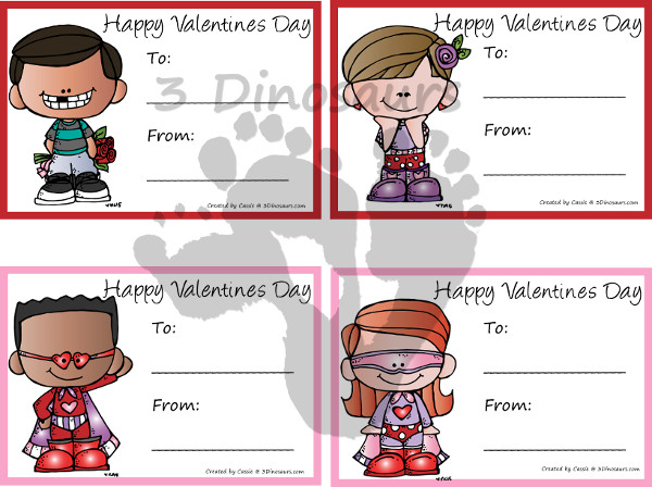 Free Valentines Cards Printables - 3Dinosaurs.com