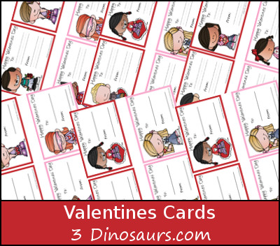 Free Valentines Cards Printables - 3Dinosaurs.com