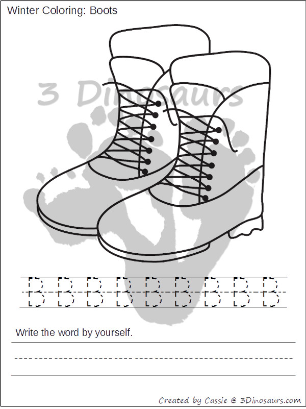 Free Winter Coloring with Print & Cursive Words Printables - 3Dinosaurs.com