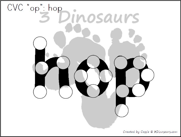 CVC Word Family Dot Marker Words - 24 different Word Family endings: -ad, -ag, -am, -an, -ap, -ar, -at, -ay, -ed, -en, -et, -ig, -in, -ip, -it, -og, -op, -ot, -ow, -ox, -oy, -ug, -un, -ut -  3Dinosaurs.com