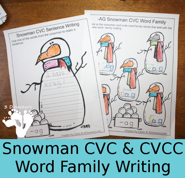 Free Snowman CVC & CVCC Word Family Writing - 3Dinosaurs.com