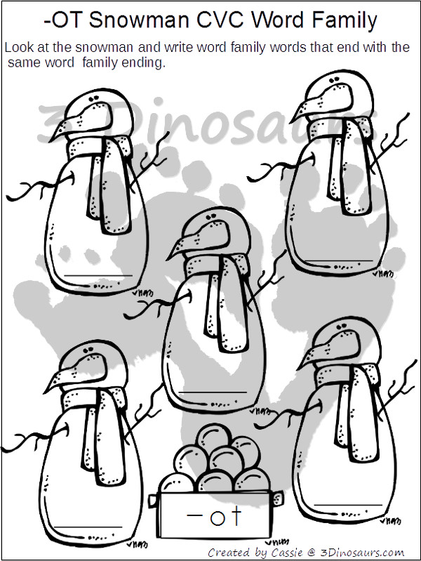 Free Snowman CVC & CVCC Word Family Writing - 3Dinosaurs.com
