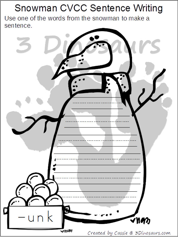 Free Snowman CVC & CVCC Word Family Writing - 3Dinosaurs.com