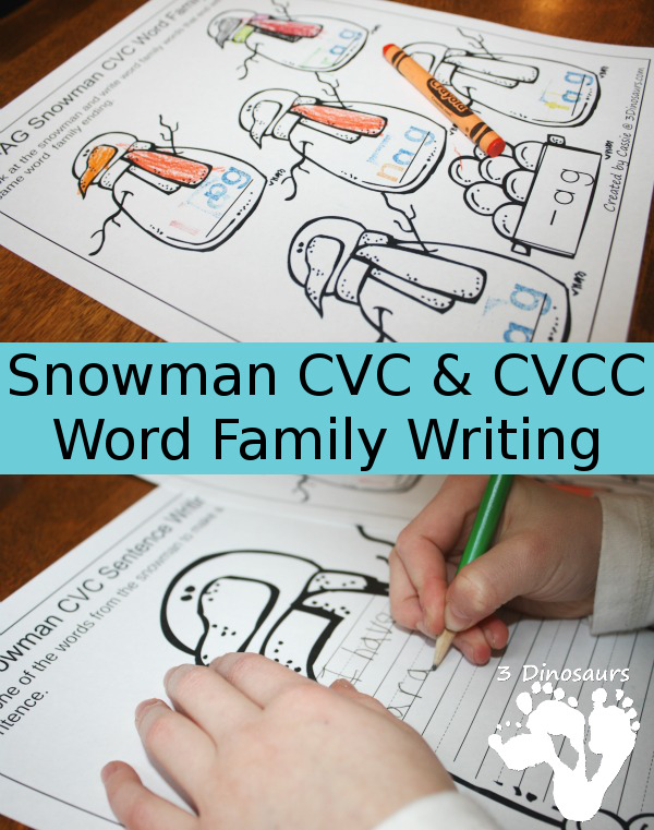 Free Snowman CVC & CVCC Word Family Writing - 3Dinosaurs.com
