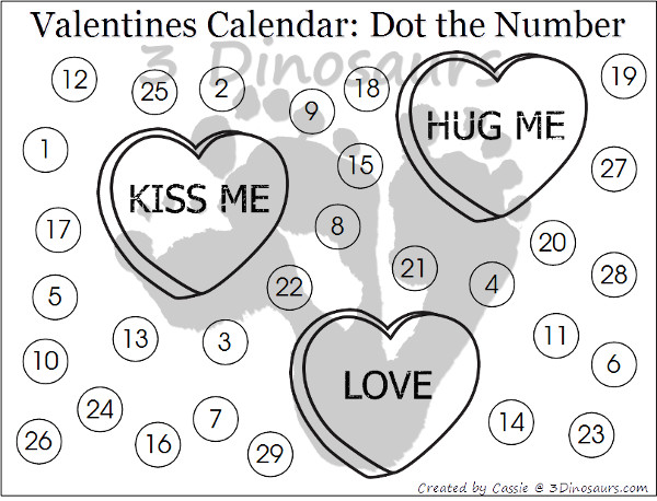 Free 2016 Valentines Calendar Printable - 3Dinosaurs.com