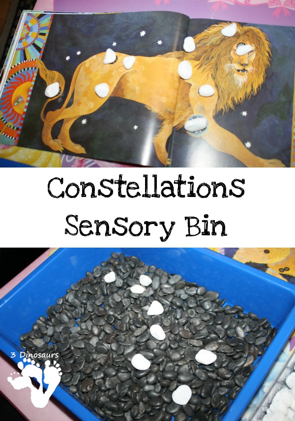 Hands-On Making Constellations Sensory Bin - a fun way to build and read about the stars - 3Dinosaurs.com