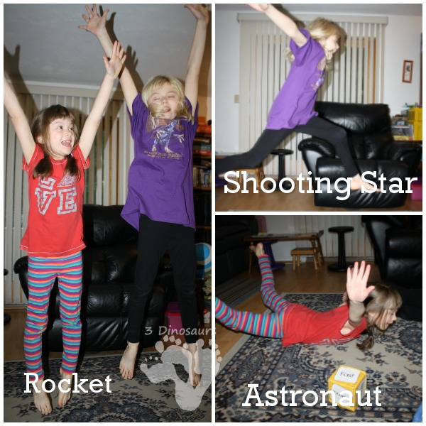 Free Space Themed Gross Motor Dice - 2 sets of dice for kids to get moving and with space themes - 3Dinosaurs.com