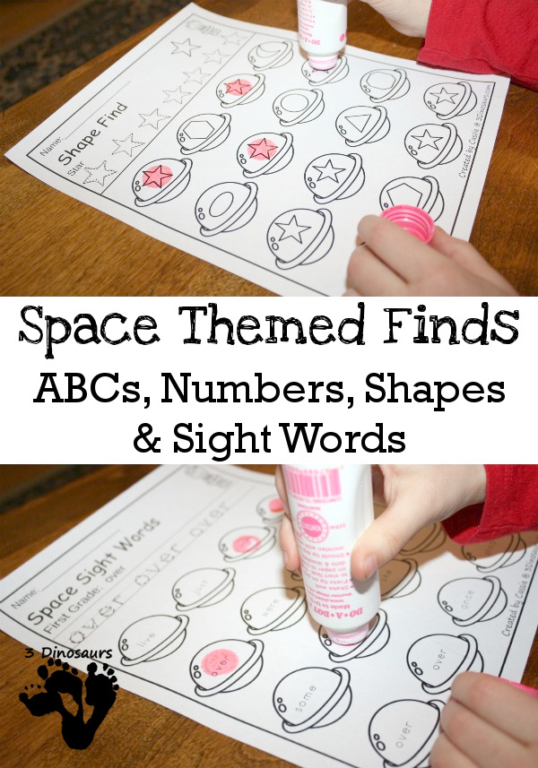 Space Themed Finds: ABC, Number Shape & Sight Words - eays to use no-prep printables $ - 3Dinosaurs.com
