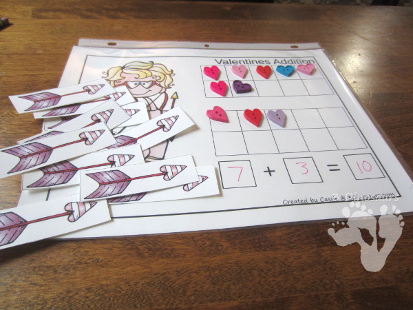 FREE Hands-On Valentines Themed Addition & Subtraction Mats - two mats with counters for ten frame and arrows for cupid - 3Dinosaurs.com