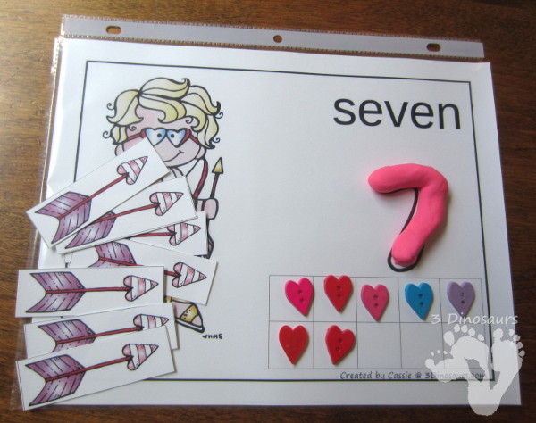 FREE Easy to Use Hands-On Valentines Counting Mats: numbers 1 to 10 with ten frames and counting items - 3Dinosaurs.com