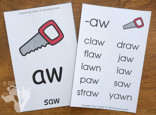 Easy To Use Diphthong Wall Cards - two different card sizes and types: a free set and a selling set options for the cards - 3Dinosaurs.com #wallcards #learningtoread 