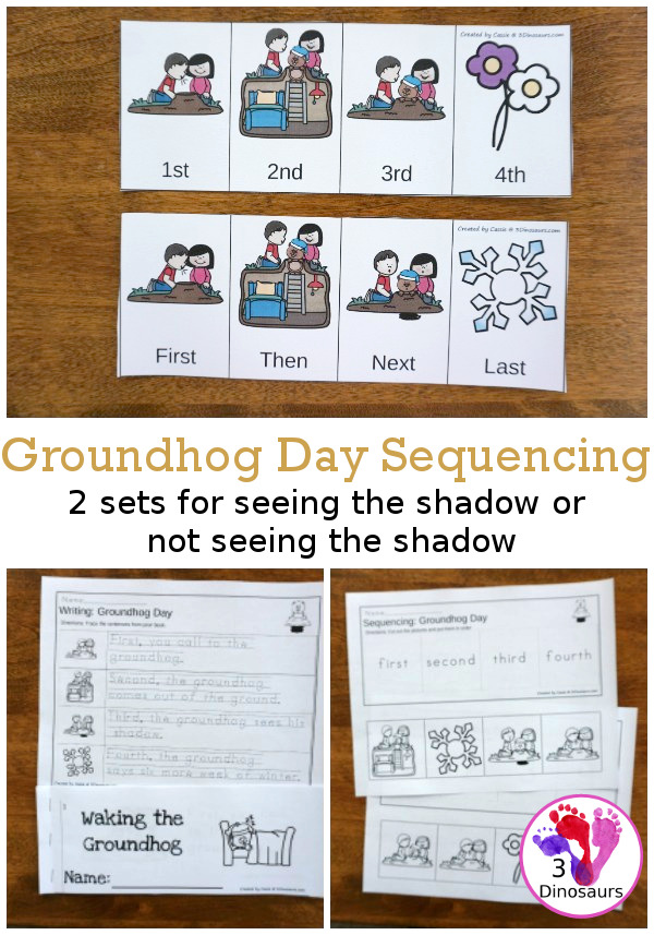 Groundhog Day Sequencing Set - with clip cards, task cards, no-prep worksheets and easy reader books $ - 3Dinosaurs.com #printablesforkids #sequencingforkids #groundhogday #winterprintables #tpt #teacherspayteachers