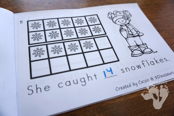 Snowman & Snowflake Themed Ten Frame Printables: No-Prep & Hands-On - 168 pages of printables working on ten frame activities for numbers 1 to 20 with hands-on and no-prep: cards, worksheets and easy reader books - 3Dinosaurs.com #handsonmath #teacherspayteachers #tenframe #winterprintablesforkids #printablesforkids
