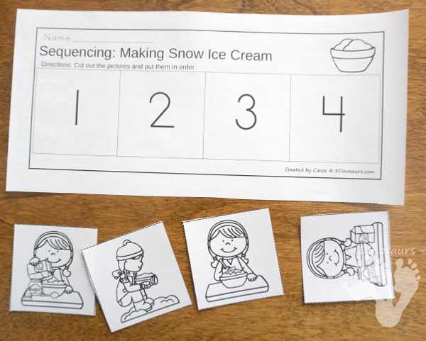 Winter Sequencing Sets -  with clip cards, task cards, no-prep worksheets and easy reader books $ - 3Dinosaurs.com #printablesforkids #sequencingforkids #winterprintables #tpt #teacherspayteachers