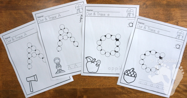 ABC Dot Marker Uppercase & Lowercase - 78 pages of printables with 2 options for each uppercase and lowercase letter a no-prep printable in black and white for easy printing - 3Dinosaurs.com