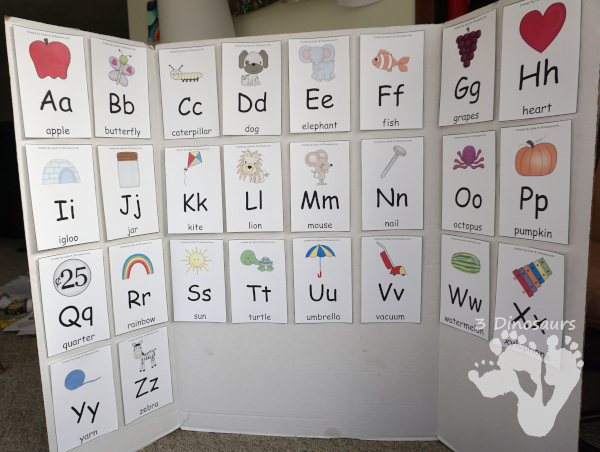 Free ABC Wall Cards - these are great to use with PreK and Kindergarten kids with all 26 letters - 3Dinosaurs.com