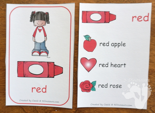 Color Wall Cards - 2 types of cards with 11 wall cards with kids and crayons in the color and color items in large and small size - 3Dinosaurs.com