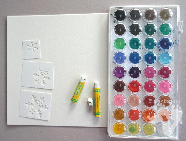 Watercolor & Oil Pastel Snowflakes Painting - easy snowflake painting activity that many different ages can do together - 3Dinosaurs.com