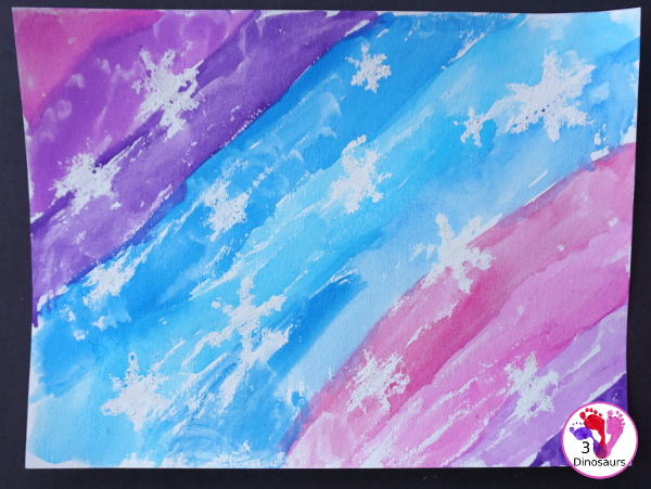 Watercolor & Oil Pastel Snowflakes Painting - easy snowflake painting activity that many different ages can do together - 3Dinosaurs.com
