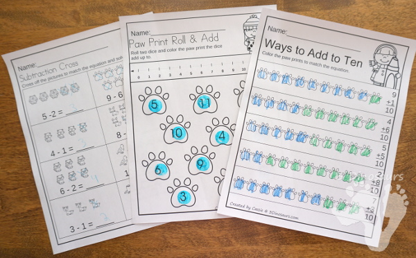 Animals in Winter Packs - PreK & Kindergarten - with loads of activities that work on abcs, numbers, math, CVC words, counting and more -The pack has a mix of hands-on and no-prep activities - 3Dinosaurs.com