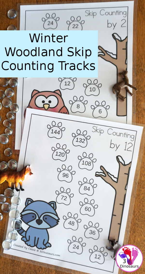 Free Winter Woodland Skip Counting Tracks - Work on skip counting from 1 to 12 with these 12 skip counting mats. A great winter skip counting theme for kids.  3Dinosaurs.com