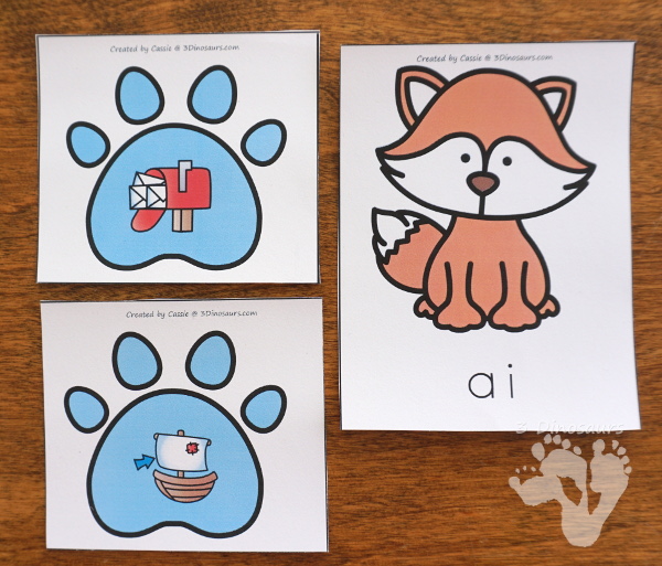 Free Winter Fox Vowel Team and Diphthong sorting and recording sheet - with 2 matching cards for each vowel type and 3 different recording sheets - 3Dinosaurs.com
