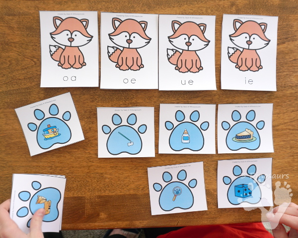 Free Winter Fox Vowel Team and Diphthong sorting and recording sheet - with 2 matching cards for each vowel type and 3 different recording sheets - 3Dinosaurs.com