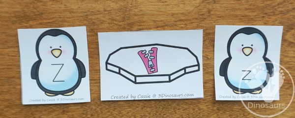 Free Penguin ABC Matching Printable - with iceberg pictures and matching abc penguins for matching all 26 letters of the alphabet - 3Dinosaurs.com