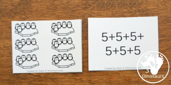 Free Penguin Multiplication by 5s Matching Cards - 1 to 12 multiplication by 5 matching three ways with matching worksheet  - 3Dinosaurs.com