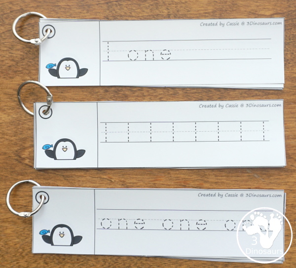 Penguin Activities Pack for Prewriting, Shapes, ABCs, and Numbers - number themed easy reader book with tracing the number and reading the simple sentence - 3Dinosaurs.com