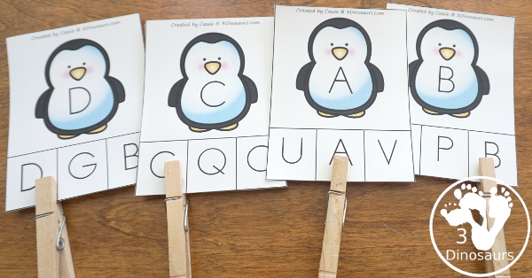 Penguin Activities Pack for Prewriting, Shapes, ABCs, and Numbers - the set has ABC clip cards - 3Dinosaurs.com