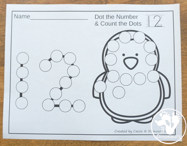 Polar Bear & Penguin Dot the Number Count the Number - this is a fun counting activity with dot markers that works on numbers 0 to 20 with color or black and white options - 3Dinosaurs.com #winteractivities #polaranimals #dotmaker #doadot #numbers #counting  #kindergarten #prek