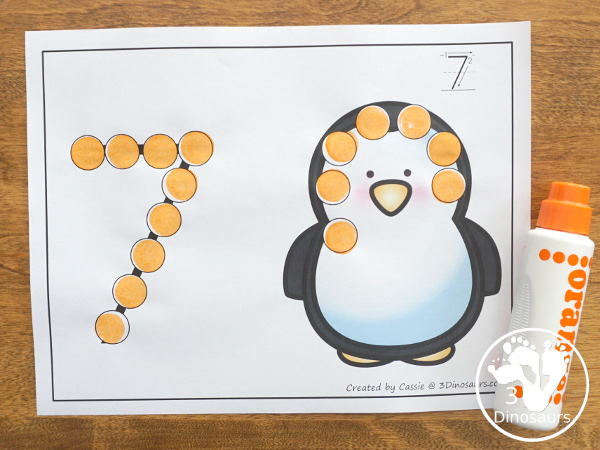 Polar Bear & Penguin Dot the Number Count the Number - this is a fun counting activity with dot markers that works on numbers 0 to 20 with color or black and white options - 3Dinosaurs.com #winteractivities #polaranimals #dotmaker #doadot #numbers #counting  #kindergarten #prek