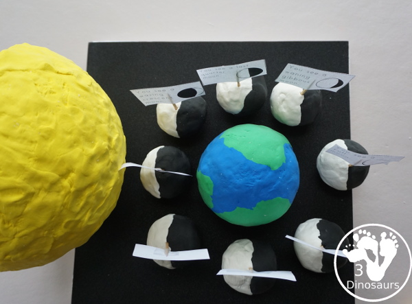 Model of the Phase of the Moon with Midnight at the Moon - a fun 3D model to make to show the phase of the moon and how it goes around the Earth - 3Dinosaurs.com