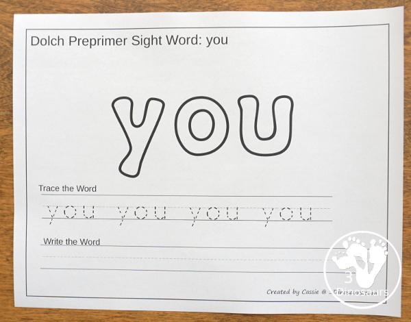 Free Preprimer Sight Words Playdough Mats with Tracing - It has all 40 words from Preprimer sight words list with a playdough area, tracing the sight word and writing the word for each sight word - 3Dinosaurs.com