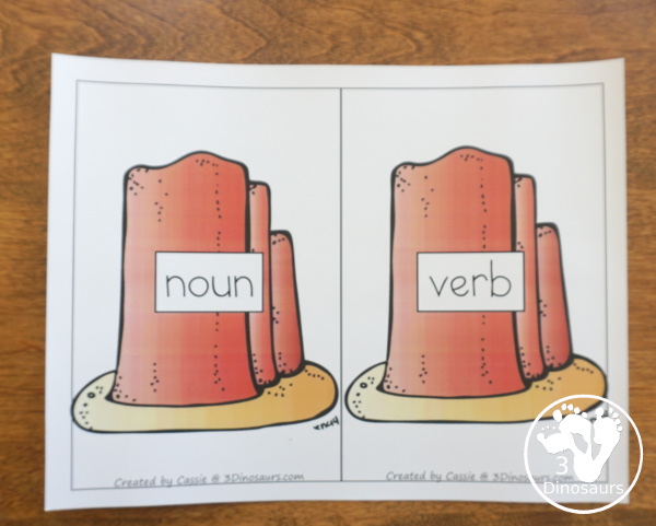 Free Wild West Sorting Nouns & Verbs - with Ghost Town at Sundown - a look at the sorting mat for the nouns and verbs - 3Dinosaurs.com