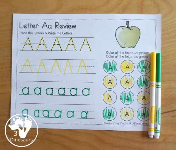 Free ABC Letter Tracing & Dot Letter Find Printable - with tracing and writing of uppercase and lowercase letter with letter find for uppercase and lowercase letters for the whole alphabet - 3Dinosaurs.com