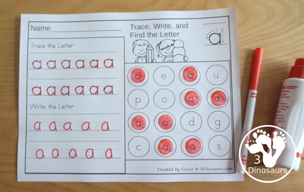 ABC Trace, Write and Find the Letter - with all letters of the alphabet working on one letter case at a time with 52 pages of printables  - 3Dinosaurs.com