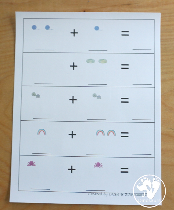 Free Addition: Ways to Add 1, 2, 3 - fun math printables that work on learning to add up to a number and the set starts with adding to 1, 2 and 3 - 3Dinosaurs.com