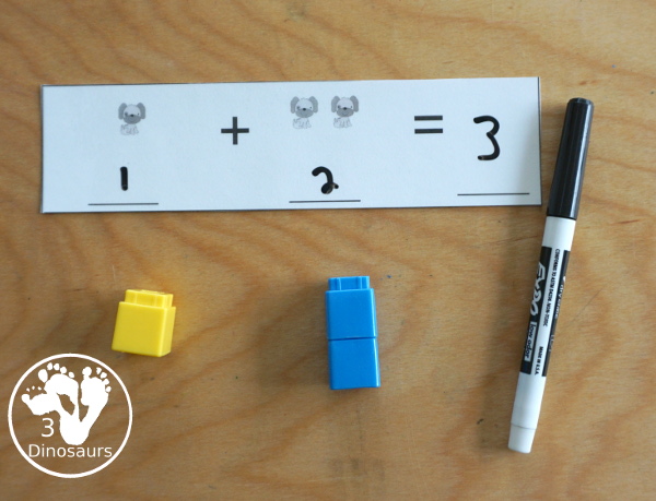 Free Addition: Ways to Add 1, 2, 3 - fun math printables that work on learning to add up to a number and the set starts with adding to 1, 2 and 3 - 3Dinosaurs.com