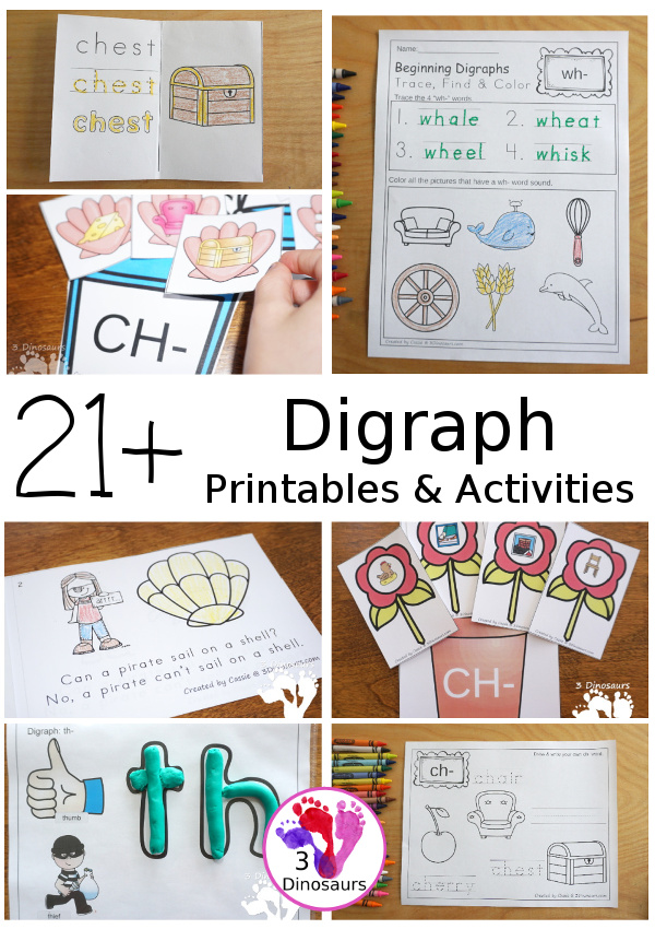 Consonant Digraph Activities & Printables on 3Dinosaurs.com