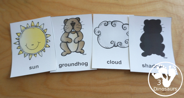 Free Groundhog Day Packs - two level of learning packs for Tot, Preschool, Prek, and Kindergarten with cards, puzzles, writing, matching, Groundhog Day Recording sheets and more- 3Dinosaurs.com