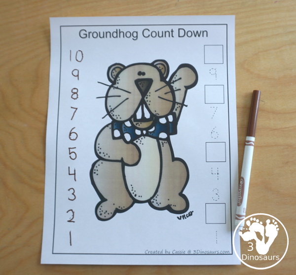 Free Groundhog Day Packs - two level of learning packs for Tot, Preschool, Prek, and Kindergarten with cards, puzzles, writing, matching, Groundhog Day Recording sheets, and more- 3Dinosaurs.com