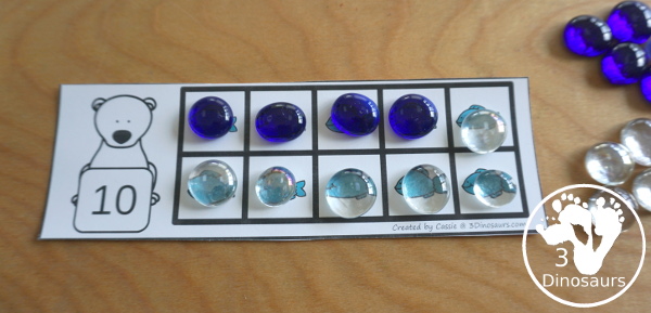 Free Polar Bear Themed Ten Frame Cards with numbers from 1 to 10 with two types of cards - with ways to work on addition - 3Dinosaurs.com