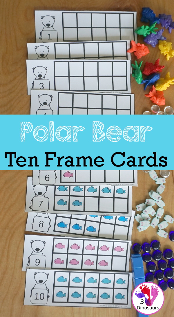 Free Polar Bear Themed Ten Frame Cards with numbers from 1 to 10 with two types of cards - 3Dinosaurs.com