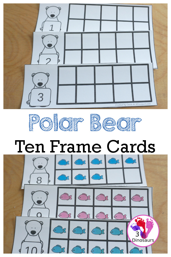 Free Polar Bear Themed Ten Frame Cards with numbers from 1 to 10 with two types of cards - 3Dinosaurs.com