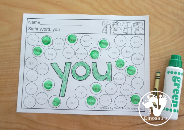 Sight Word Color The Word & Find the Word - with all 220 sight words for kids to work on learning. They color the word and then find the sight word  - 3Dinosaurs.com