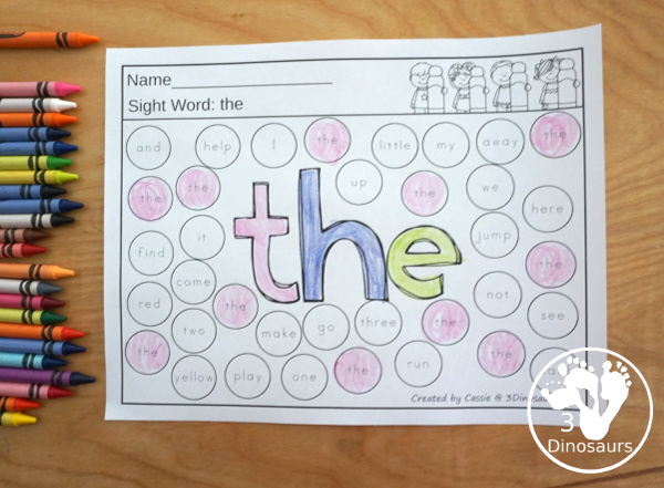 Sight Word Color The Word & Find the Word - with all 220 sight words for kids to work on learning. They color the word and then find the sight word  - 3Dinosaurs.com