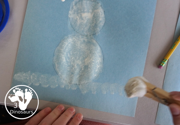 Cotton Ball Painted Snowman - an easy snowman craft that different ages can do together. You cotton balls and q-tips for painting - 3Dinosaurs.com